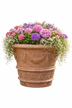 Grand bac à plantes richement décoré en terre cuite d’Impruneta – artisanat toscan traditionnel